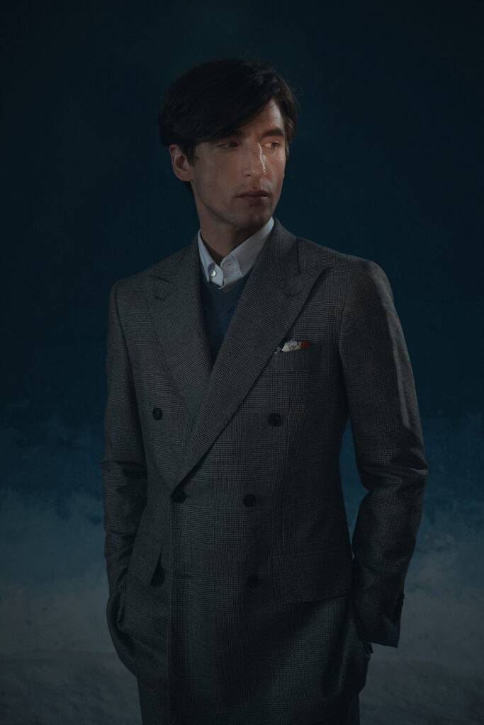 Zweireihiger grauer Glencheck Anzug aus Super 120 Wolle — Monokel Berlin