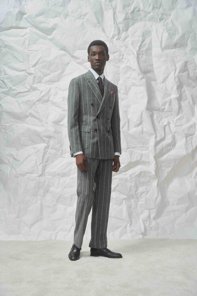 Ferla Alpaca wide charcoal chalk stripe Maßanzug — Monokel Berlin