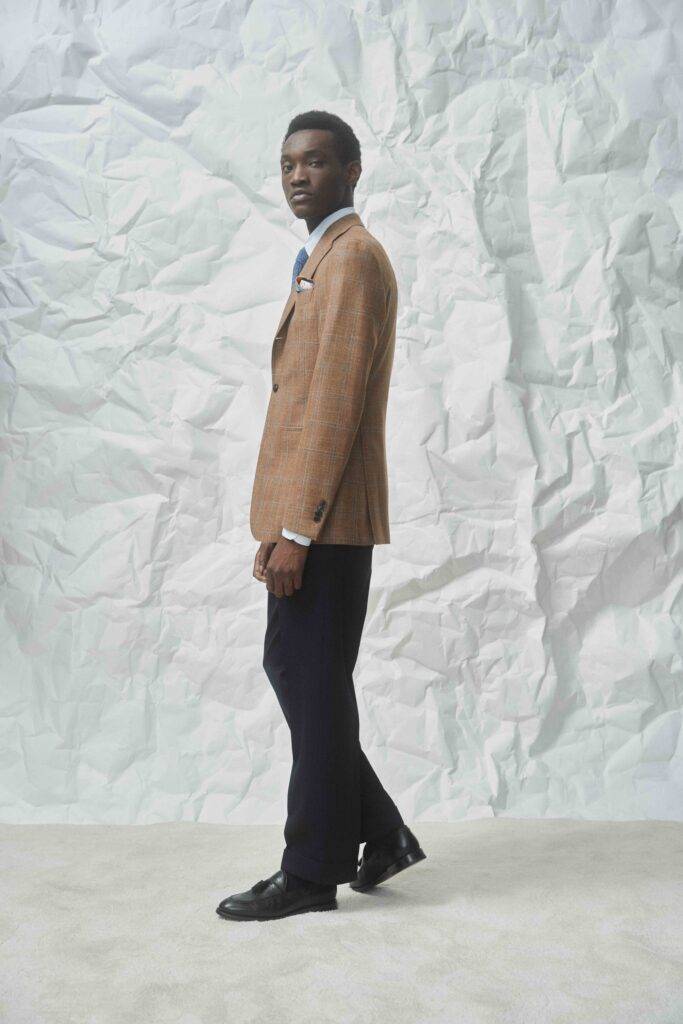 Cinnamon Wool-Silk-Cashmere M.Blue Windowpane Sakko — Monokel Berlin