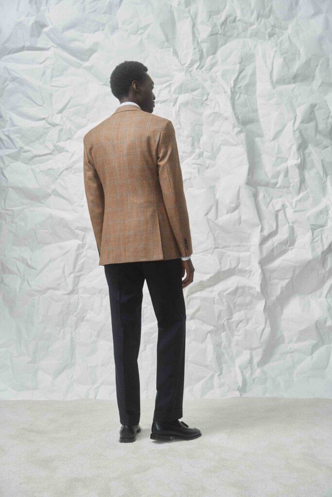 Cinnamon Wool-Silk-Cashmere M.Blue Windowpane Sakko — Monokel Berlin