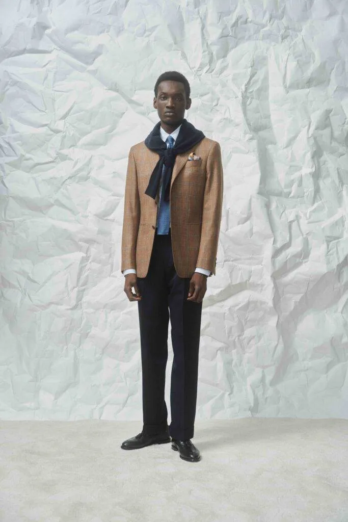 Cinnamon Wool-Silk-Cashmere M.Blue Windowpane Sakko — Monokel Berlin