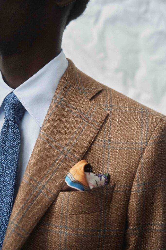 Cinnamon Wool-Silk-Cashmere M.Blue Windowpane Sakko — Monokel Berlin