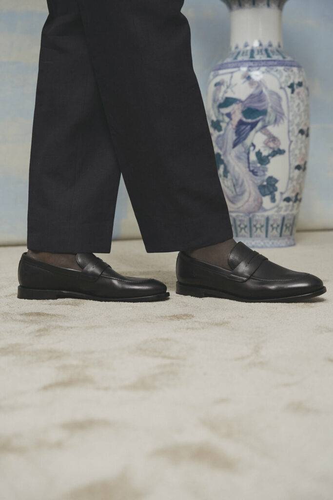 Sakko mit gruen-weißem Hahnentritt in Wolle/Seide/Leinen — Monokel Berlin