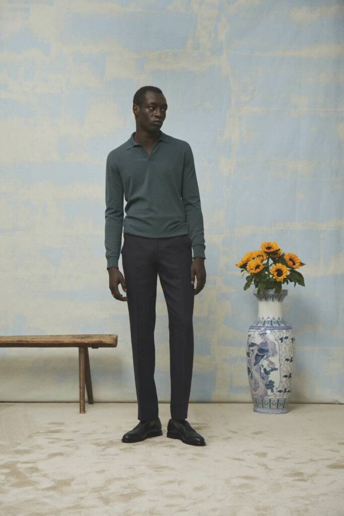 Sakko mit gruen-weißem Hahnentritt in Wolle/Seide/Leinen — Monokel Berlin