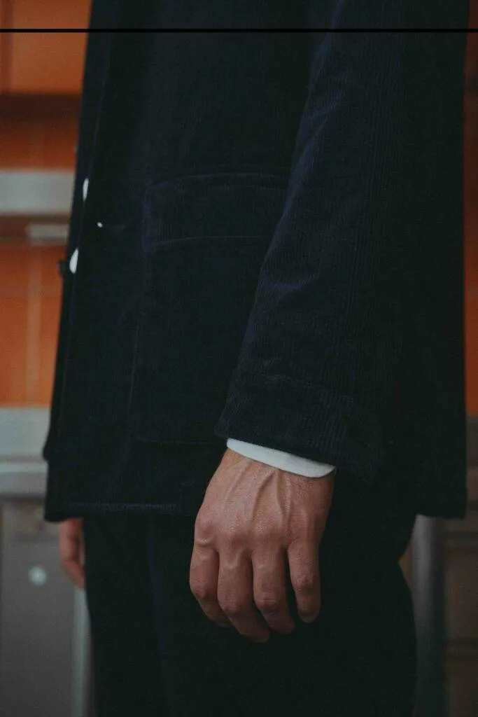 Marineblauer Casual Utility Maßanzug aus Stretch-Cord