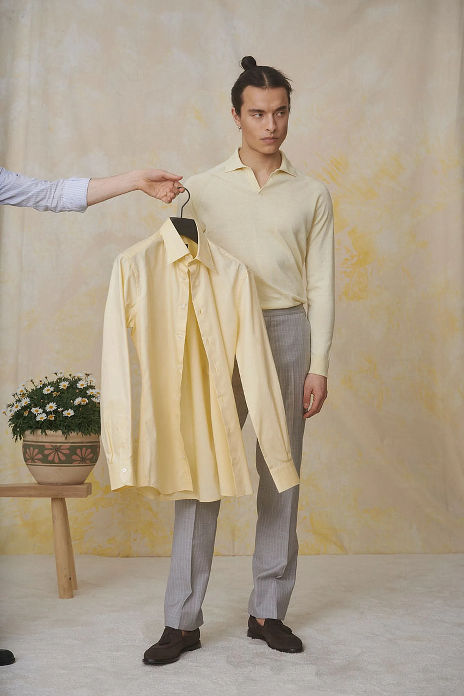 Hellgraue Streifenhose + Petrolfarbenes Seersucker Utility Jacket