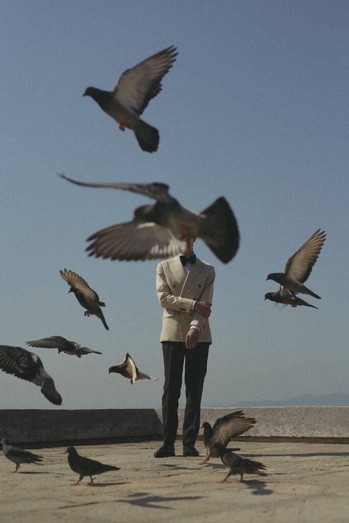 Cotton Double breasted Maßsakko mit schwarzer Leinenhose nach Maß — Monokel Berlin