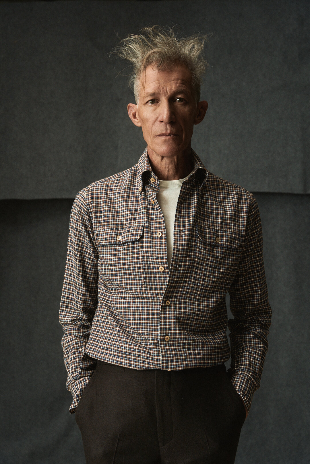 Chocolate Brown Twill Utility Jacket mit Blue Camel Check Hemd und Hose, Ansicht 3