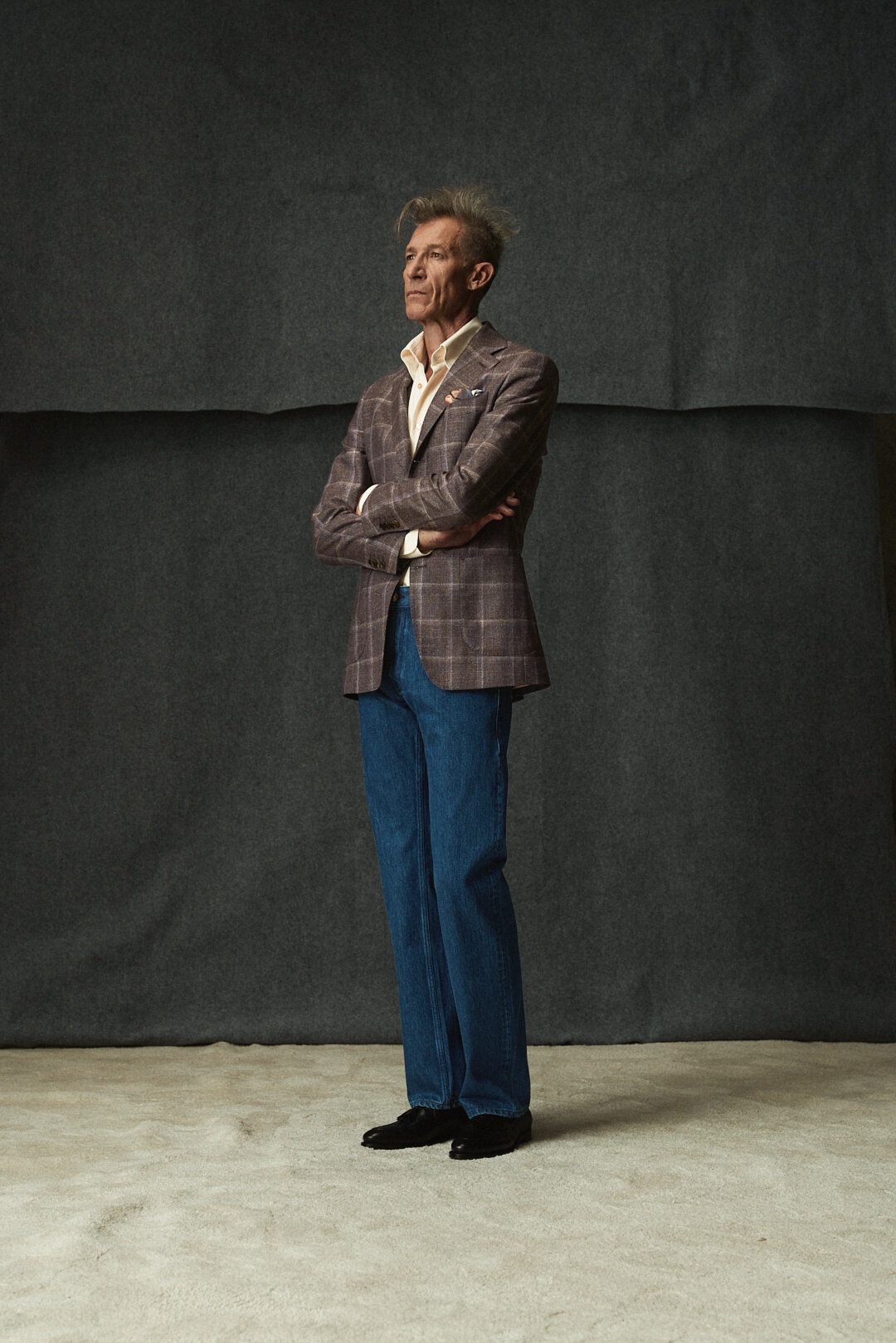 Purple Sharkskin Sakko mit Cream Flannel Hemd und Hose, Ansicht 4
