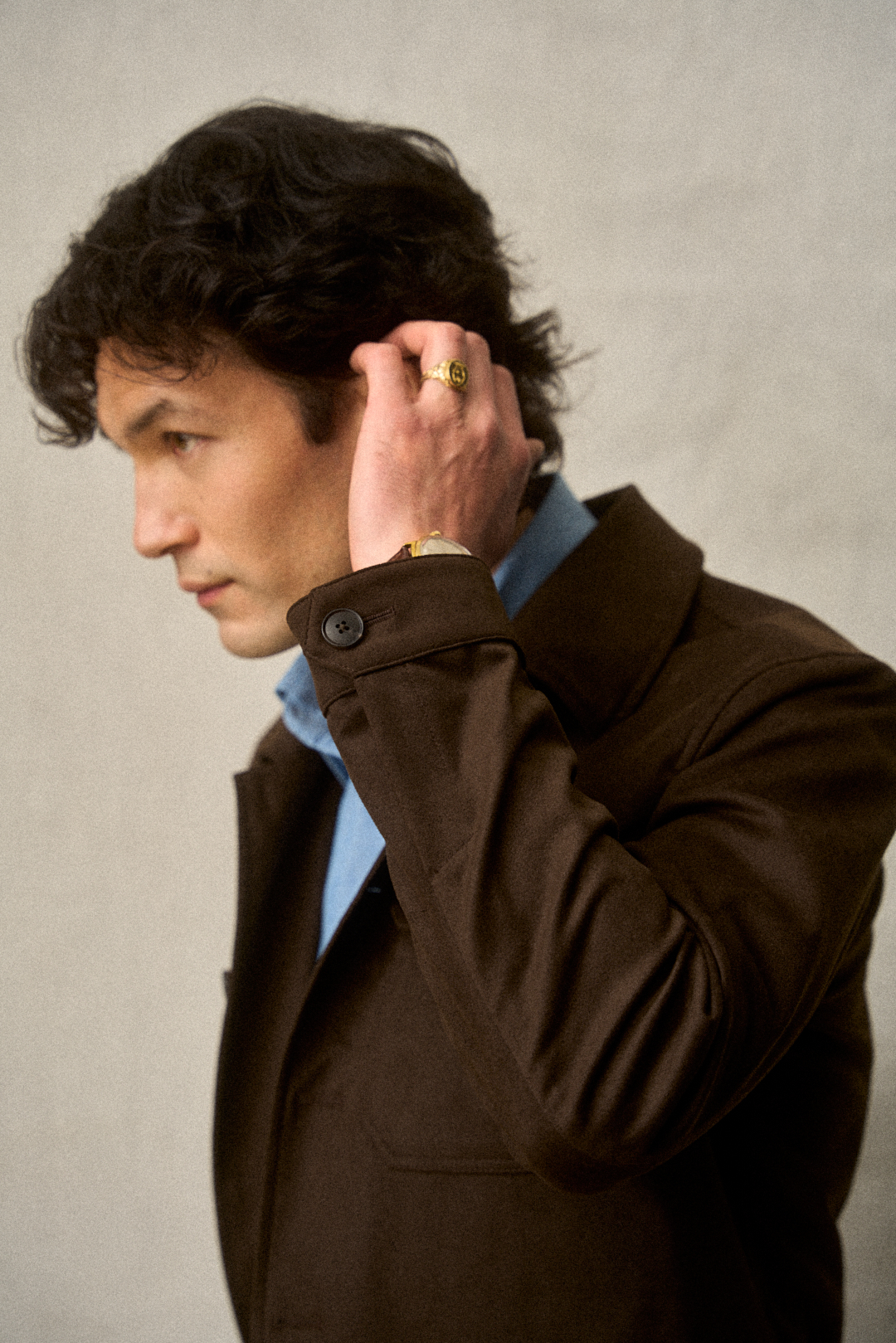 Chocolate Brown Faux Suede Utility Jacket mit Glencheck-Hose, Ansicht 3