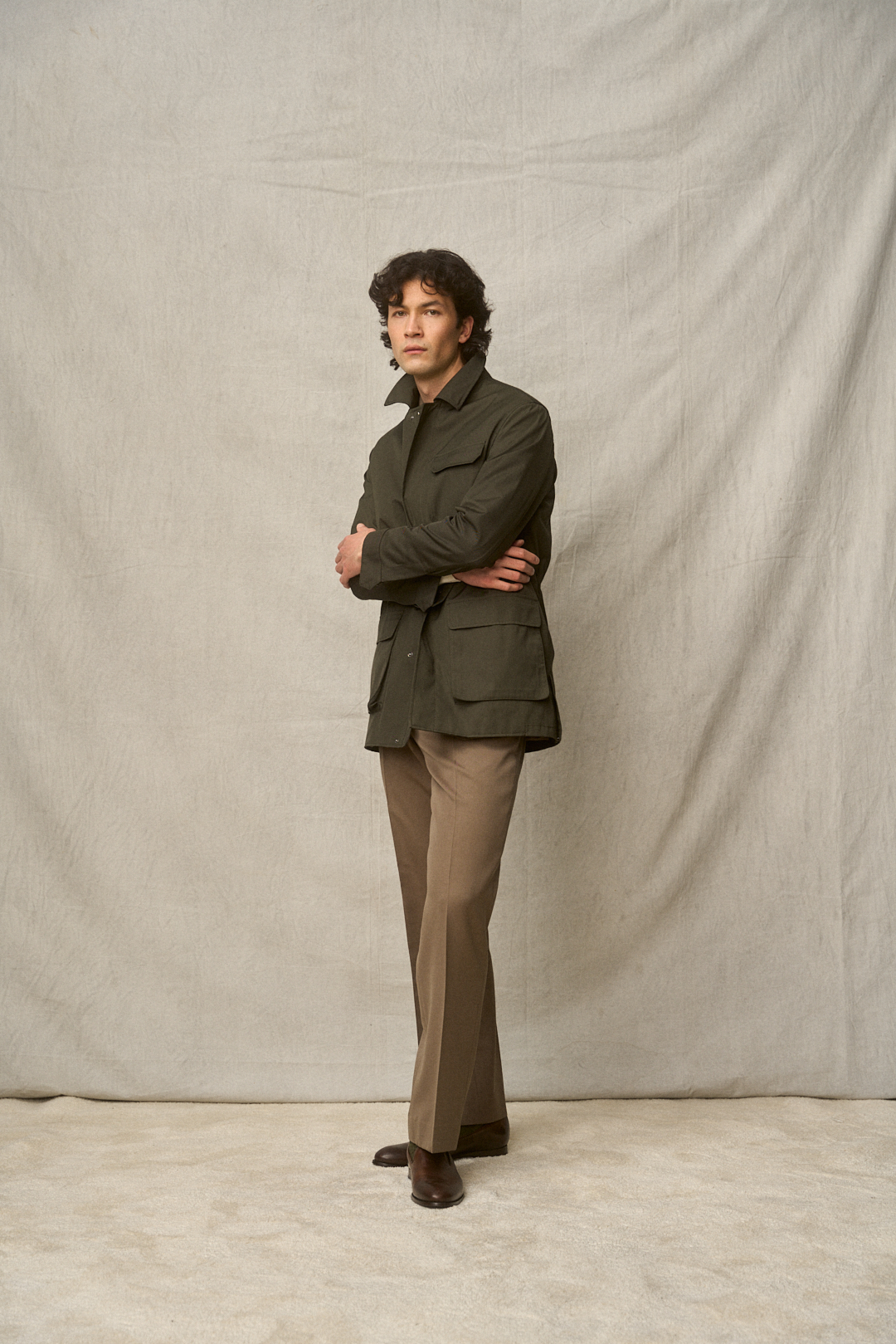 Olive Cotton Field Jacket mit Twill-Hose und Merino, Ansicht 3