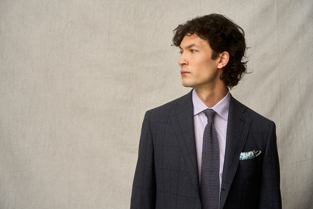 Stone Blue Glencheck Anzug mit Lilac-Streifen-Hemd, Ansicht 7