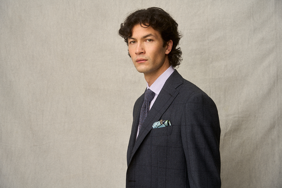 Stone Blue Glencheck Anzug mit Lilac-Streifen-Hemd, Ansicht 8