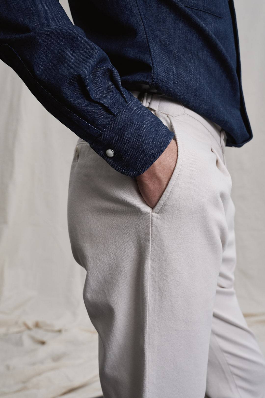 Blue Stretch Denim Maßhemd — Monokel Berlin