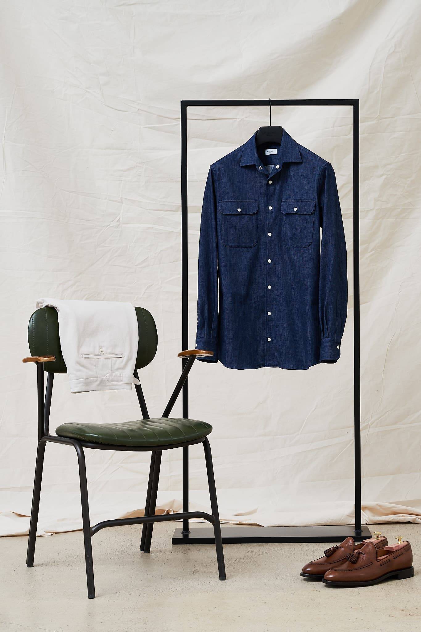 Blue Stretch Denim Maßhemd — Monokel Berlin