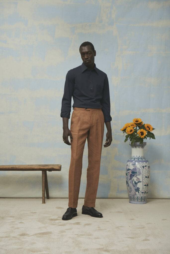 Mitternachtblaues Pique Popover Maßhemd