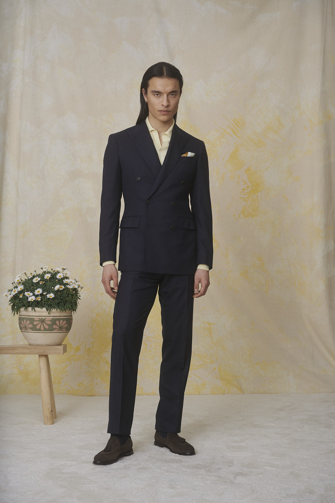 Navy Zweireiher S100 Wolle — moderner Hochzeitsanzug