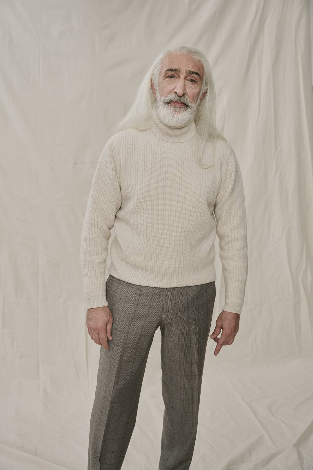 Cremefarbener Rollkragen aus Wolle und Kaschmir