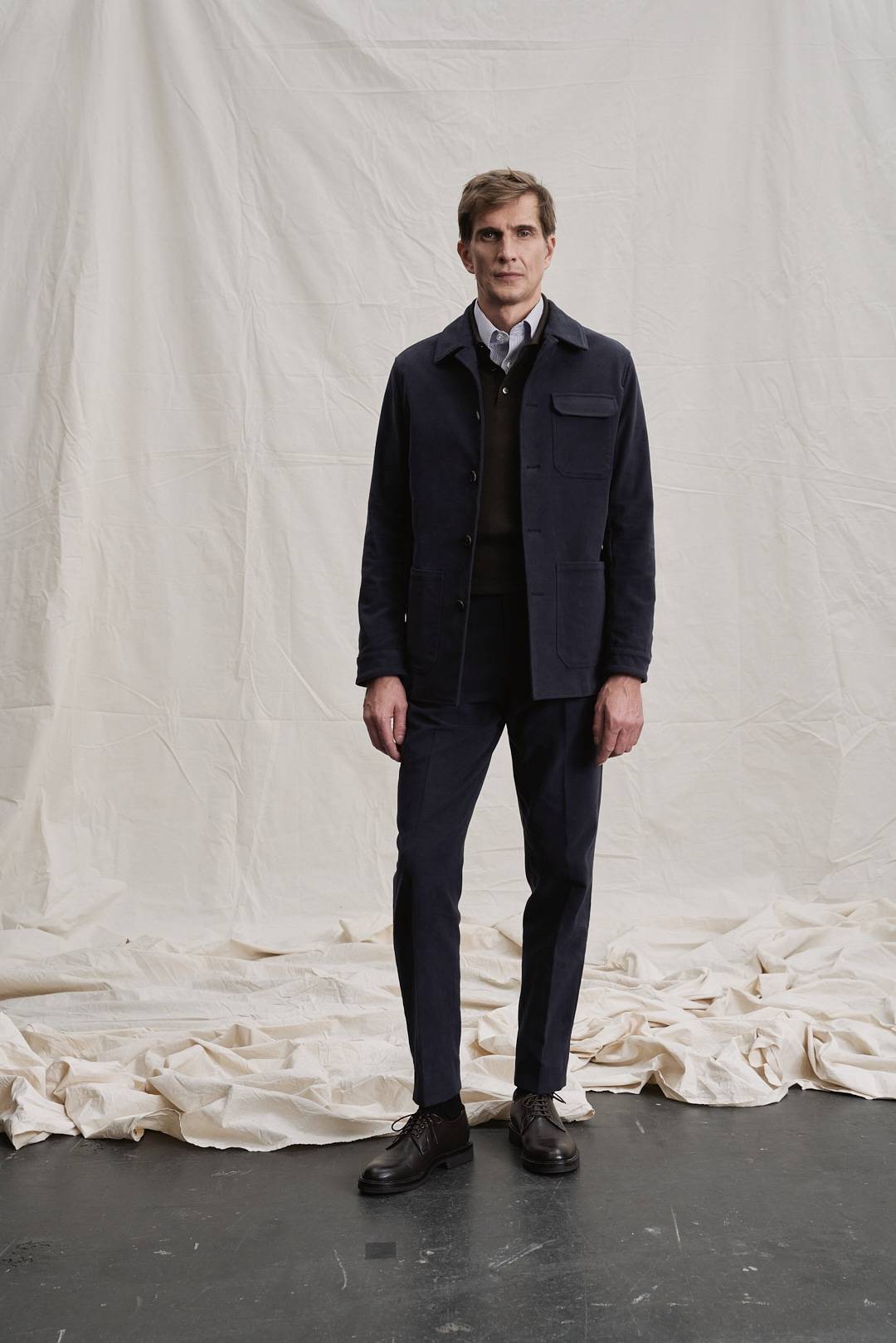 Midnight Blue Cotton Moleskine Utility Anzug — Monokel Berlin