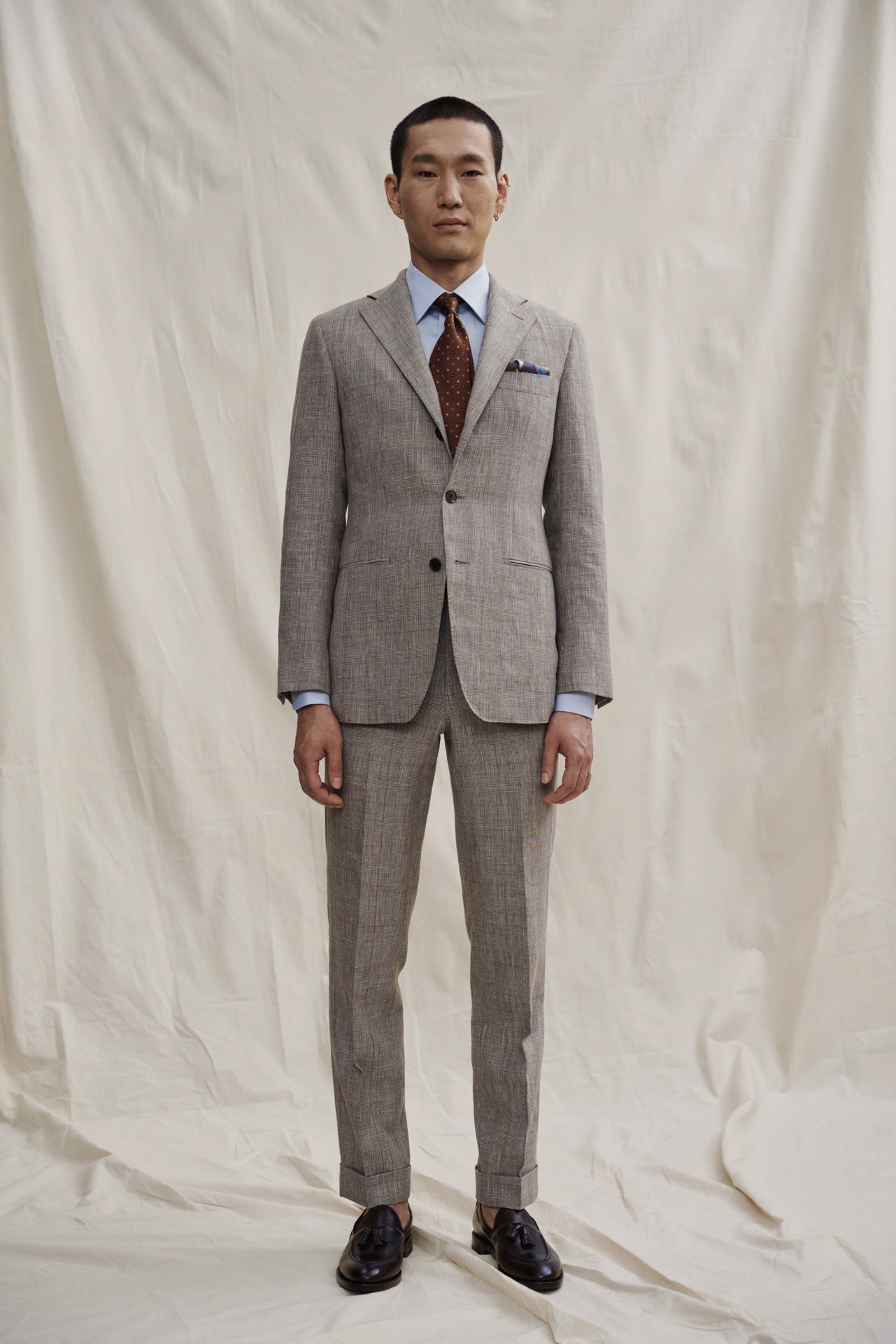 Brown Linen-Wool Glencheck Maßanzug — Monokel Berlin