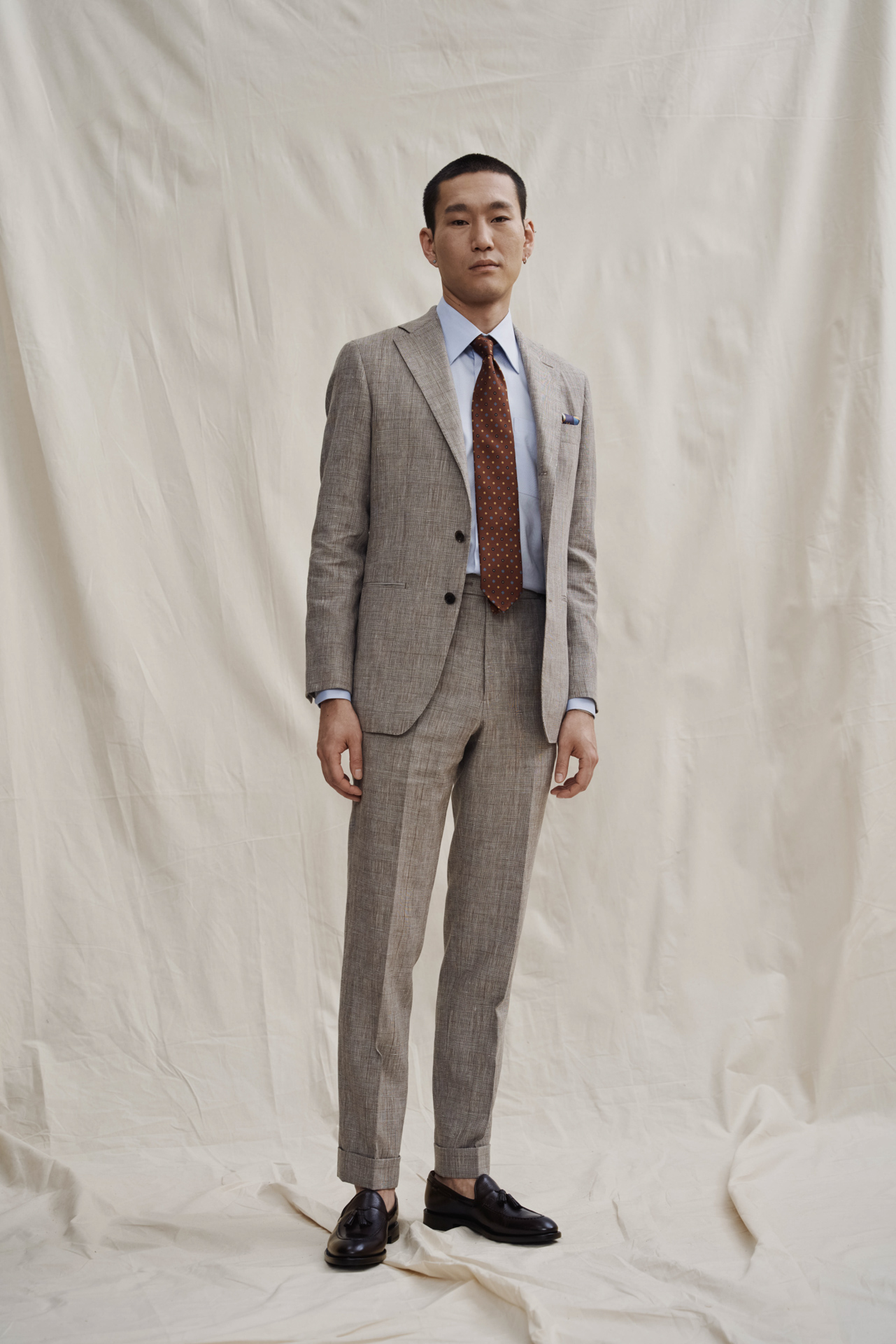 Brown Linen-Wool Glencheck Maßanzug — Monokel Berlin